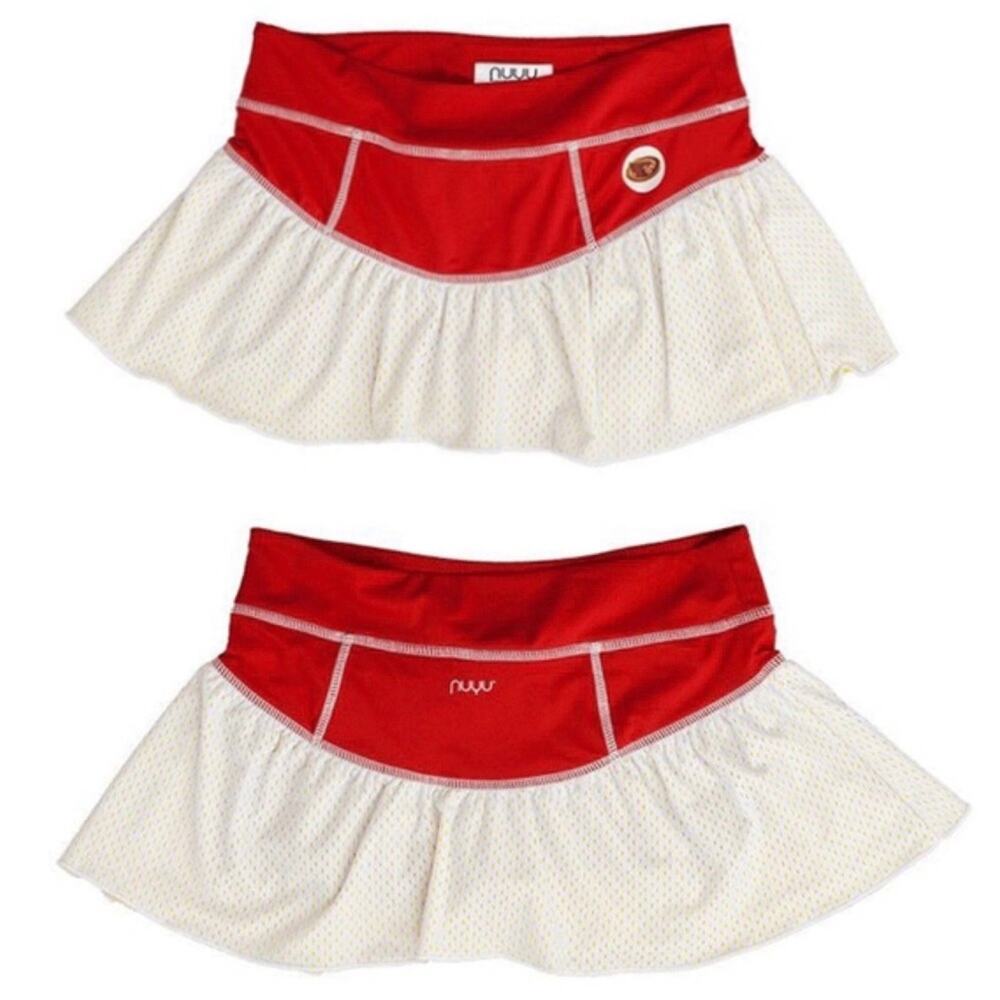 Nuyu Iowa State University logo mesh ruffle skirt skort shorts liner red ivory
